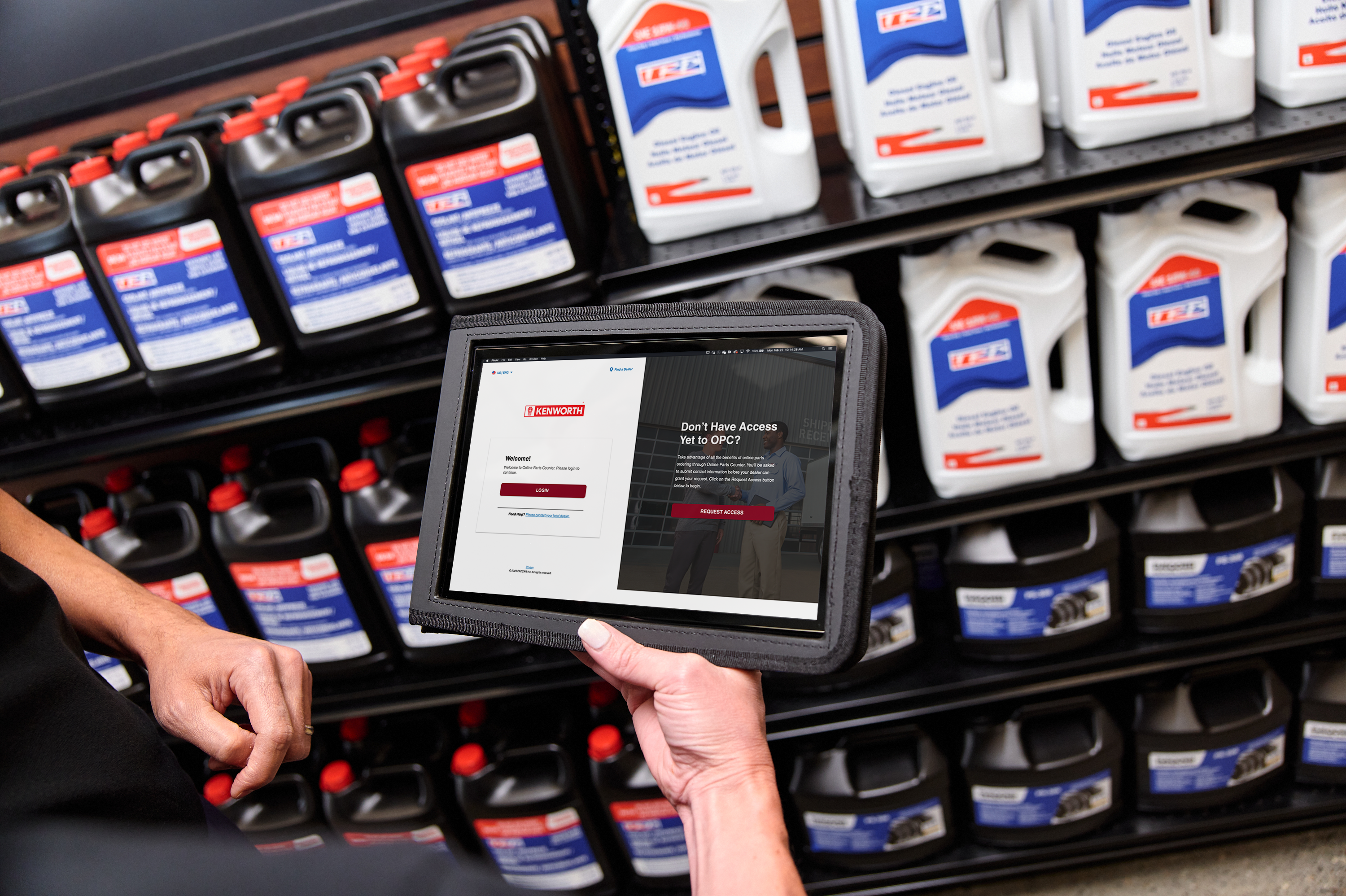 A person accesses Online Parts Counter on a tablet